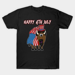 Happy 4th July Bison American Flag Independence Day T-Shirt